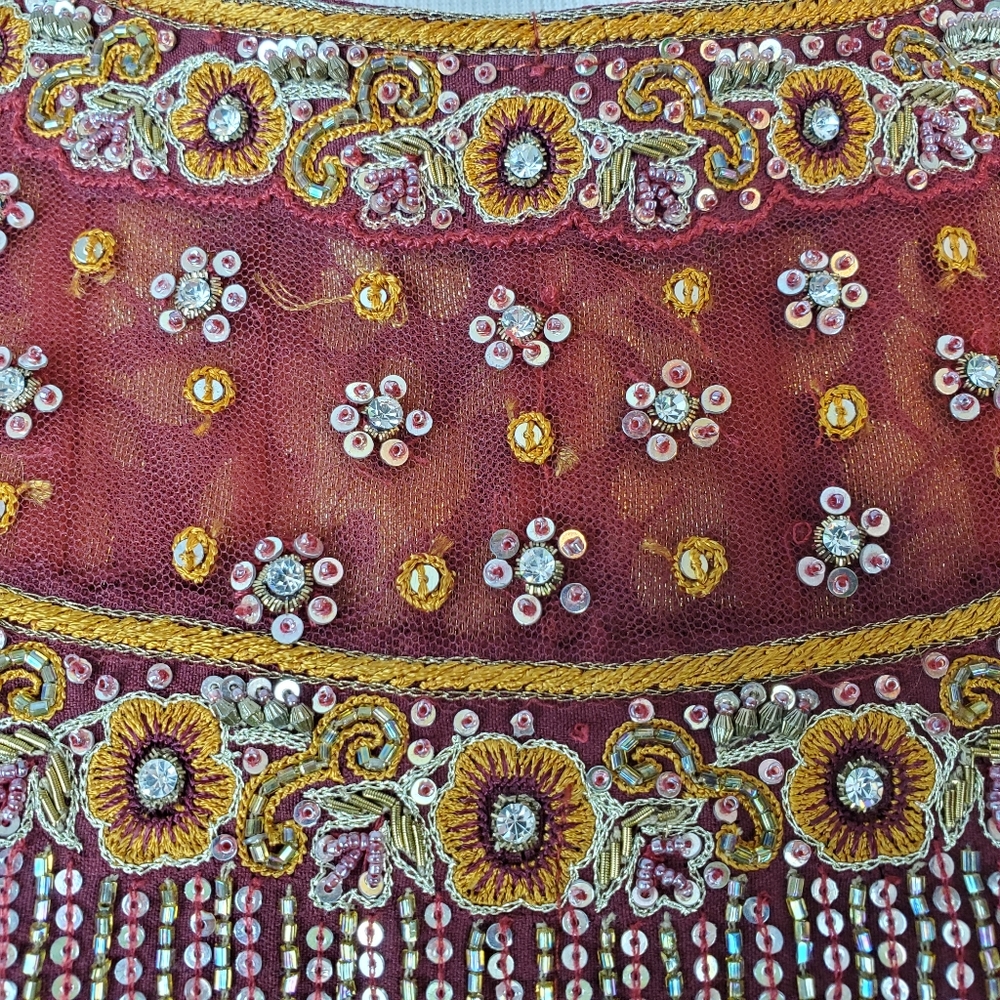Traditional Indian Dress Pakistani Beaded Floral Embellished Metallic Burnt Red - Picture 11 of 16